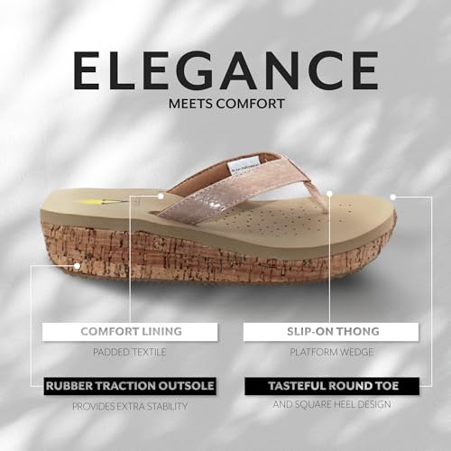 Image of Volatile Neville Wedge Sandals for Women Featuring Soft Webbed Textile Thong Post, Padded Lining, and Slip-On Wedge Style
