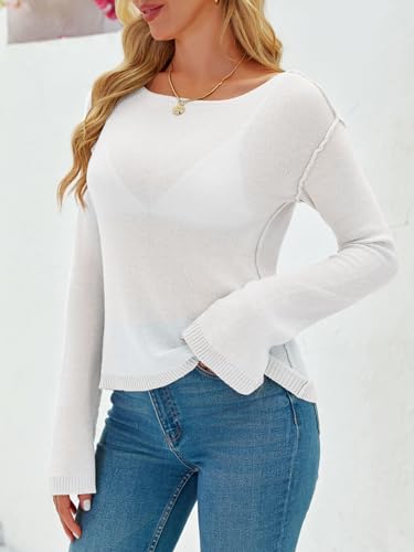 Imily Bela Womens Boat Neck Shirts Long Sleeve Lightweight Knit Pullover Sweaters Casual Sheer Blouse Tops3