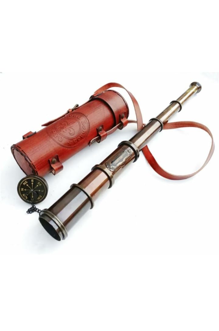 Telescopio vintage in ottone vittoriano 1915, riproduzione nautica con scatola di legno, 50,8 cm, finitura in ottone e copriobiettivo, replica antica