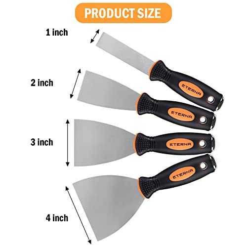 Eterna 4Pcs Putty Knife Scraper, Spackle Knife Set With Four Size (1”,2”,3”,4”), Stainless Steel Scraper Perfect For Drywall Finishing, Plaster Scraping, Decals, And Wallpaper #TOP1