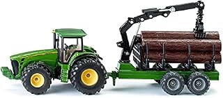 siku 1954, John Deere Tractor with Forestry Trailer, 1:50, Metal/Plastic, Green, Functional loading arm and claw