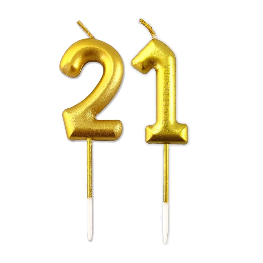 Image of AR Giftzadda 21 Number Cake Topper Golden Chrome Candle for 21st | 12th Birthday /Anniversary Party Celebrations (21 Number Gold Chrome Candle)