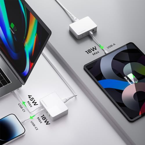 Fenergy 65W USB C Charger Block, GaN Fast Charging Station Hub, 4-Ports USB C and USB A Multiport Desktop Charger Adapter Plug Cube with 6ft AC Cable for iPhone 15 Pro Max/iPad/Galaxy/Tablet and More - Image 6