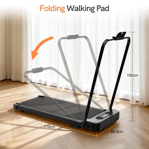 bigzzia Walking Pad with Incline, Foldable Under Desk Treadmill for Home Office, 2.5HP Portable Electric Walking Treadmill with Handlebar, Remote & Safety Key, 130kg Capacity, 1-8km/h - Image 4
