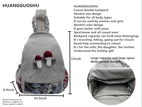 Image of Boho Backpack Purse for Women Girl's Mushrooms | Adjustable Strap, Sling Bag, Embroidered Woven Canvas, Woven Cotton, Small