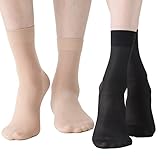 FITU Women's 10 Pairs Sheer Nylon Ankle High Tights Hosiery Socks (with Gift Box) (5 Beige 5 Black)