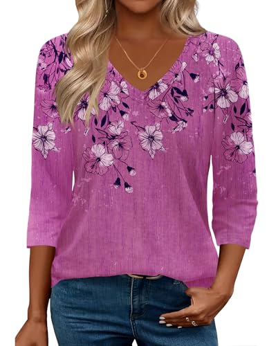 Image of Zeagoo 3 /4 Length Sleeve Womens Tops Casual V Neck Shirts Soft Basic Tees Business Work Blouses