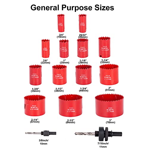 Ecotown 23-Piece Bi-Metal Hole Saw Kit - M42 High-Speed Steel Cutter Set (3/4" / 19mm to 3" / 76mm) for Soft Metal, Plywood, PVC, Plastic and Soft Aluminum- Heavy Duty Deep Hole Cutter Set 6 Ecotown 23-Piece Bi-Metal Hole Saw Kit - M42 High-Speed Steel Cutter Set (3/4" / 19mm to 3" / 76mm) for Soft Metal, Plywood, PVC, Plastic and Soft Aluminum- Heavy Duty Deep Hole Cutter Set - Image 6