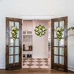 Floral Teardrop Swags All Season Lighted Teardrop Wreath with Timer(Steady and Flashing Modes) Artificial Blueberry White Hydrangea Eucalyptus Leaves and Bow Floral Arrangement for Door Wall Mantel - Image 5
