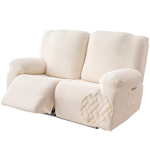 Image of Genina Recliner Loveseat Cover Stretch Couch Covers Sofa slipcover for 2 Seat Reclining Couch Thick Jacquard Furniture Protector (Beige)