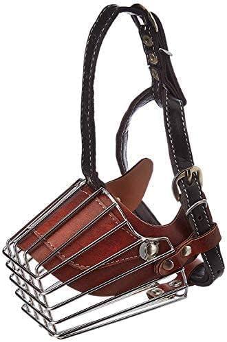 Dog Muzzle Basket, Wire Cage Style with Leather Strap, Medium