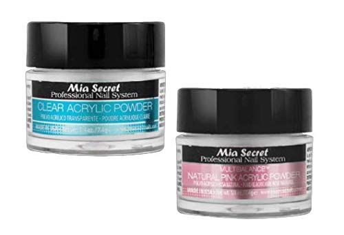 Mia Secret Clear Acrylic Nail Powder With Multibalance Natral Pink Acrylic Powder - 1/4 oz.