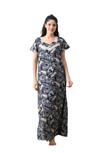 Image of Ichaa Women's Rayon Printed Round-Neck Nighty with Pocket, in Plus Sizes