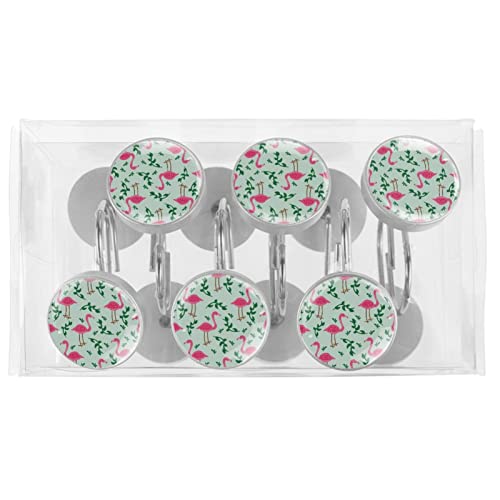 Crochets pour rideau de douche en acier inoxydable avec motif feuilles vertes