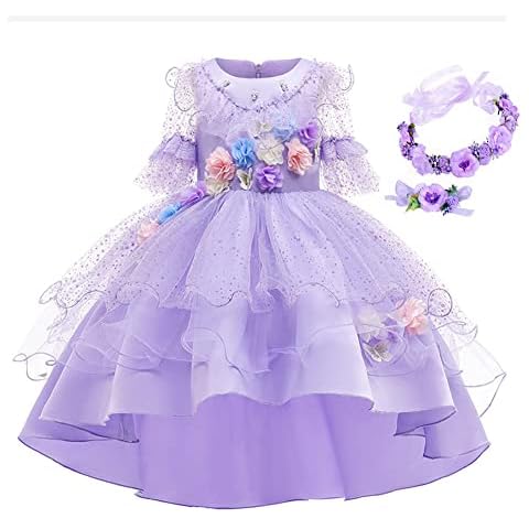 Benylion Princess Girls Isabella Costume,Encanto Dressing up Clothes,Kids Fancy Party Cosplay Halloween Birthday Outfits with Headband and Bracelet Purple 7-8 Years Cover