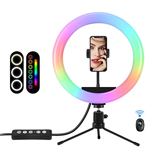 10inch Selfie Ring Light with Stand and Phone Holder 16 Colors RGB Light with 8 Modes and Dimmable with Bluetooth Remote Control TIK Tok & YouTube Lights/Photography/Makeup Live