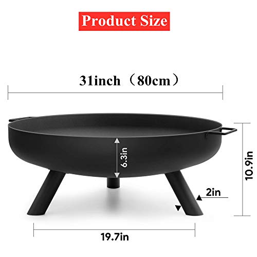 Outdoor Fire Bowl Wood Burning, Extra Large Round Fire Pit, Heavy Duty Metal Fireplace For Charcoal Burning, Cast Iron Rust Proof Stove,31Inch（80Cm） #TOP1