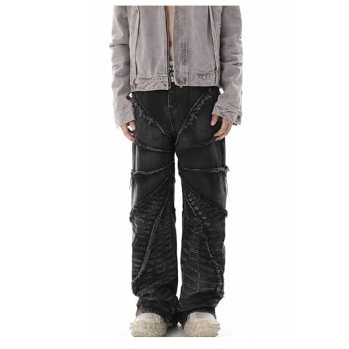 Y2K Jeans Men's Hip Hop Vintage Jeans Gothic Spider Web Ragged Edge Loose Wide Leg Pants3