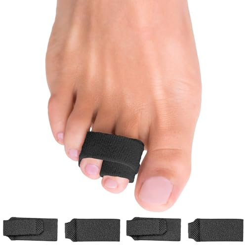 Image of ZenToes Hammer Toe Corrector for Women & Men - Reusable Fabric Buddy Wraps for Broken Toes - Cushioned Toe Splint for Protection & Recovery & Hammertoe Straightener - 4 Count (OSFM, Black)