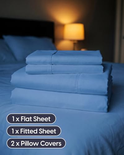 Image of Sleepy Town Full Size Bed Sheets - 4 Piece - Full Sheet Set - Extra Soft, Comfy & Cooling - Easy Care - Shrinkage, Wrinkle & Fade Resistant - Brushed Microfiber - Deep Pocket Bed Sheets (Royal Blue)