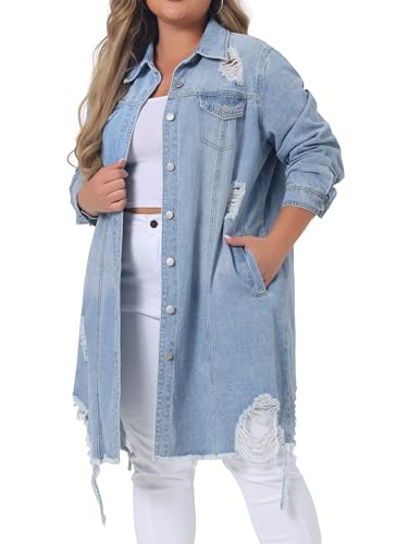 Agnes Orinda Jean Jacket for Women Plus Size Distressed Long Sleeve Oversized Denim Trucker Jackets2