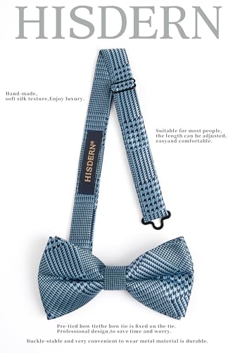 Image of HISDERN Mens Plaid Bow Tie Set Pocket Square and Cufflinks Bowtie