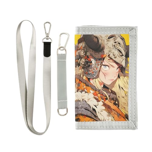 FOLIOSA Anime Warrior Woman Kids Wallet for Boys Girls Youth, Compact Fabric 4.9×2.9 in