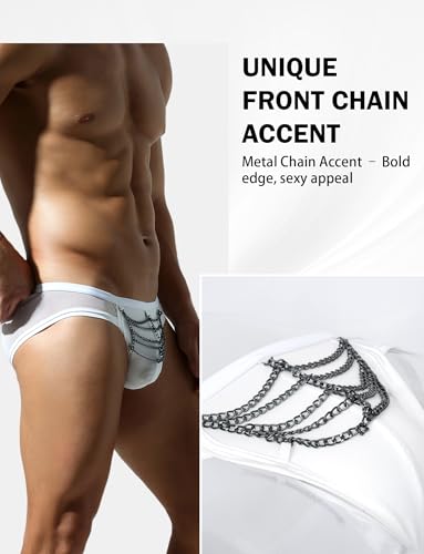 FEOYA Men's Metal Chain Thongs See Through Mesh Bikini Briefs Sexy Low Rise Bugle Pouch Panties Underwear4