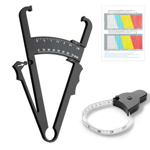 Aihoom Body Fat Caliper Set Skinfold Caliper and Measuring Tape with User Manual Portable Body Fat Measurement Tool for BMI and Weight Loss Tape Measure Body Fat for Women and Men