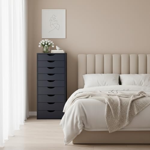 Image of Naomi Home Bianca 9-Drawer Tall Wooden Dresser - Gray | 9 Easy-Access Drawers • Tall Space-Saving Design • Durable Construction • Wide Top Surface