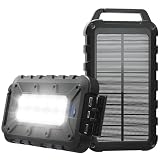 Batterie Externe Solaire 10000mAh PD 22,5W Chargeur Solaire avec 2 Ports USB et Une Entrée USB C Charge Rapide Batterie Solaire Imperméable Compatible avec Téléphone Tablette Camping Noir