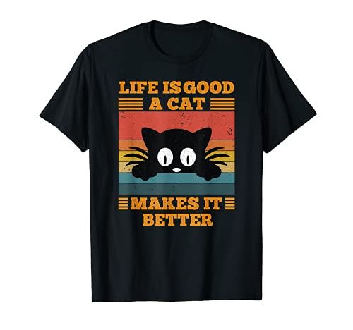 Chat noir vintage « Life Is Good A Cat Makes It Better » T-Shirt Cover