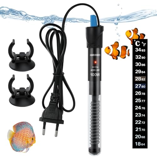 flintronic Calentador Acuario, 100W Termostato Acuario, Mergible Calentador de Agua Acuario con Termostato, Calentador Acuario 100 litros, para Acuarios, Depósitos de Peces, Tortugas Marinas