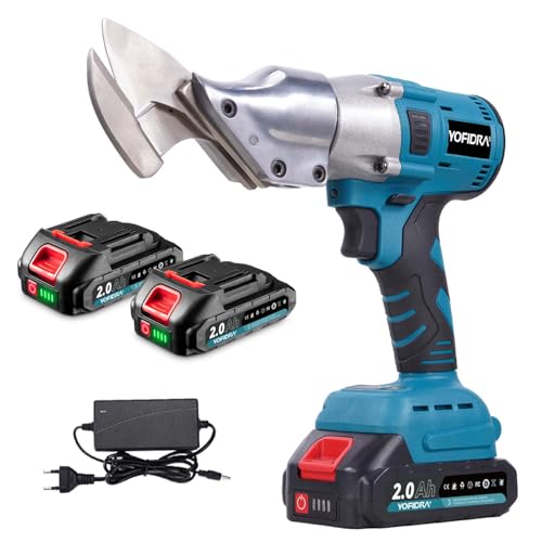 Yofidra Cisaille à Tôle Sans Fil - Cisaille Électrique Sans Balais avec 2 Batteries 2000mAh, Capacité de Coupe 3mm, Vitesse Variable Progressive, Cisaille Métallique pour Tôle, PVC, Aluminium
