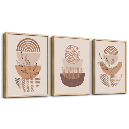 Boho Canvas Wall Art - Living Room, Bedroom, Kitchen & Office - Minimalist Natural Wood Framed Wall Paintings by DZRWUBHS - Used condition - US$35.95