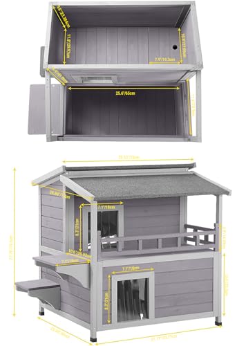 Aivituvin AIR33-1 Outdoor Feral Cat House Wooden Kitty Shelter With Large Balcony,Escape Door,Waterproof thumb #5