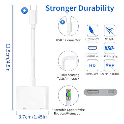 Image of [MFi Certified] Apple USB C to HDMI Adapter for iPhone 17 to TV,4K Type C Digital AV Adapter Sync Screen Connector with 100W Fast Charging Port for iPhone 17 /15 /16 Series MacBook Pro Air iPad Pro