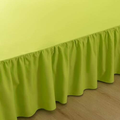 Image of Bed Skirt King Size Ruffled Bed Skirt with Split Corners, 14 Inch Drop Dust Ruffle Bed Skirts with Platform, Gathered Style, 100% Microfiber, Lime