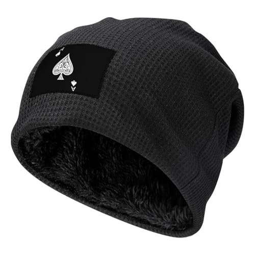 asbwuo Fleece Lined Pullover Cap Soft Warm Winter Ace of Spades Poker Beanie Hat for Men Women Black
