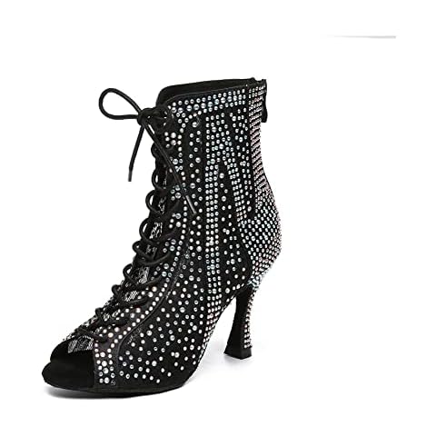 RUYBOZRY Women Latin Dance Shoes Rhinestones Ballroom Salsa Bachata Perfermence Dancing Shoes,YCL485-Black-7.5,UK4.5 Cover