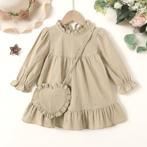 Happy Town Toddler Baby Girl Dress Ruffle Long Sleeve Floral Embroidered Dresses with Bag Fall Winter Outfit Clothes2