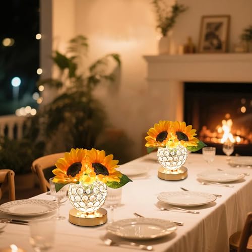 Image of Sunflower Flower Lamp for Women Gifts, 3 Color Dimmable Night Light, Rechargeable Cordless Touch Table Lamp for Womens Mom Wife Friends Girlfriend Her Gifts, Perfect for Bedroom Bar Coffee Shop