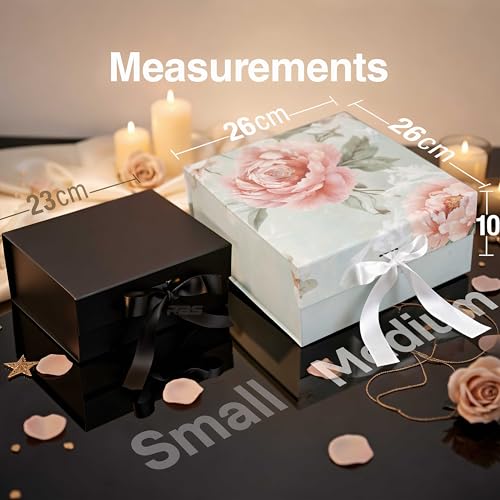 Image of RBS - MEDIUM Empty Gift Box 26x26x10cm Decorative Flower Gift Boxes for Presents (1 Pack) Box for Gift Packing Multipurpose Hamper Cardboard Box for Gift All Occasion (M-Floral Crown)