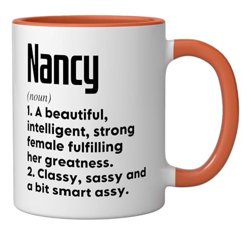 Taza de cerámica personalizada Nancy naranja/blanco miniatura 2