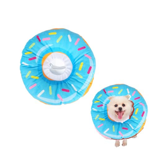 犬エリザベスカラー小型犬 ペット用品の引っ掻き防止舐め防止リングは柔らかくて快適で耐久性があり、ドーナツの幼年犬・中型犬・猫用不妊リングを調節でき、束縛がなく、視線を遮らない両面設計、手術保護傷口回復首保護カバー (青色, S)