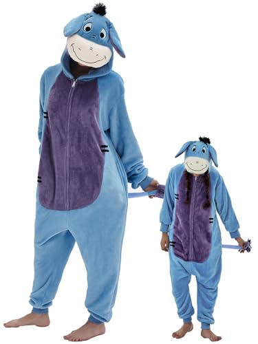 GONAAP Unisex Adult Blue Onesie Pajamas Animal One Piece Halloween Costume Cosplay Sleepwear (Blue Large)