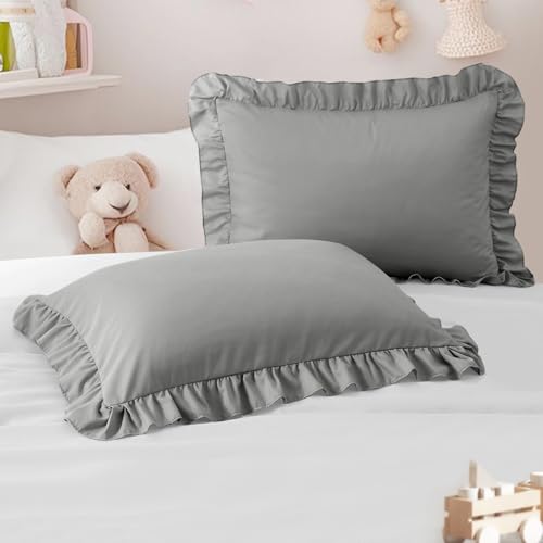 Image of 13 inchx18 inch Toddler Pillow Cases Set of 2, Dark Gray Ruffled Pillow Shams Brushed Microfiber Nursery Pillow Cover for Boys Girls, Soft Breathable Machine Washable
