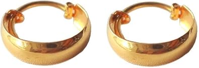 22K/18K Real Certified Fine Yellow Gold Simple Plane Hoop Earrings