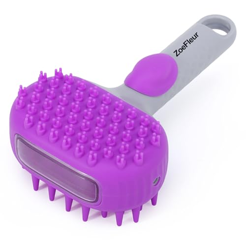 Dog Shampoo Brush with Soap Dispenser – 2-in-1 Soft Silicone Scrubber & Massager for Grooming, Shedding & All Dogs(Purple) image 3