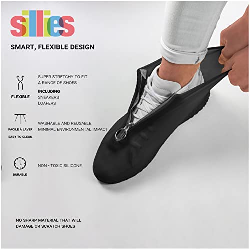 Sillies Waterproof Silicone Shoe Covers With Zipper For Rain, Snow, And Mud, Non-Slip Reusable Water And Dust Protectors For Sneakers, Boots, Bowling Shoes, Includes Matching Pouch, Stormy, Large #TOP4